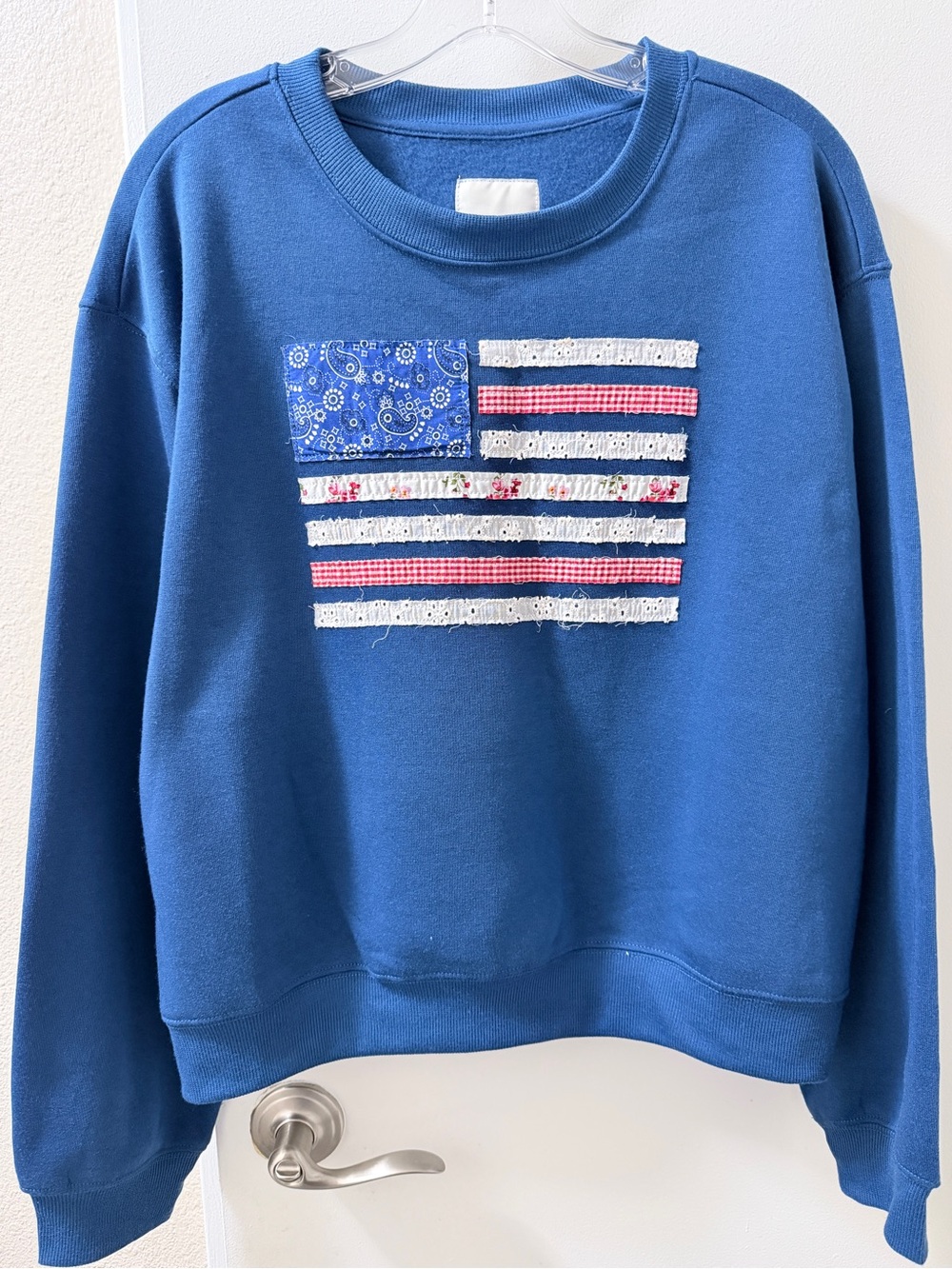 Blue Crewneck Sweatshirt with Flag Patch